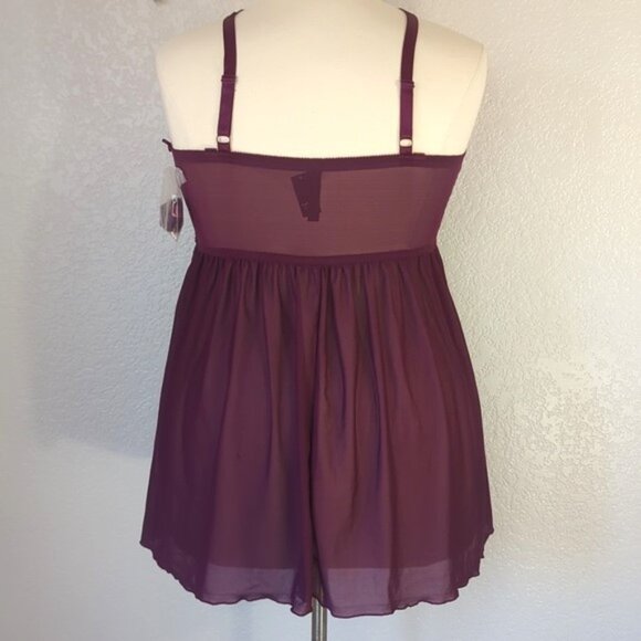 🌷Torrid 2X Chemise Babydoll High Neck Mesh Lace Berry Purple - Picture 3 of 4